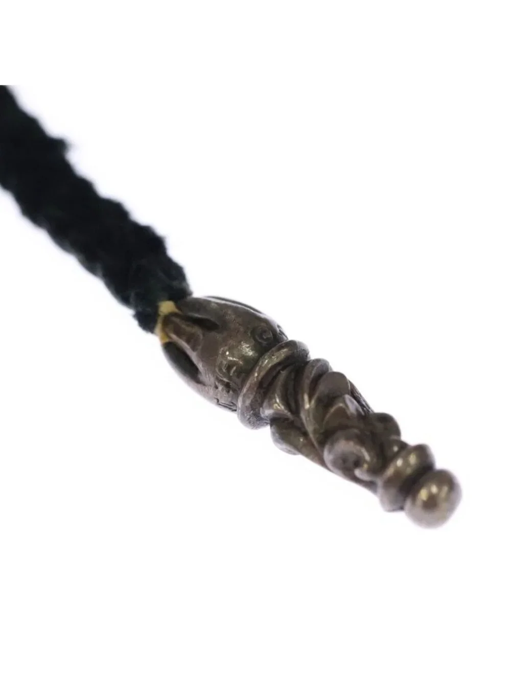 Chrome Hearts Leather Braid Scroll Necklace Black Silver